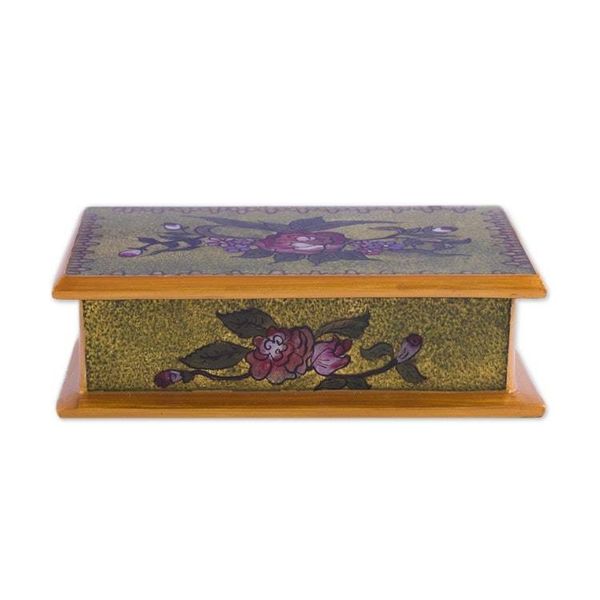 Alternate image for Reverse Painted Glass Decorative Box in Green from Peru Green Garden