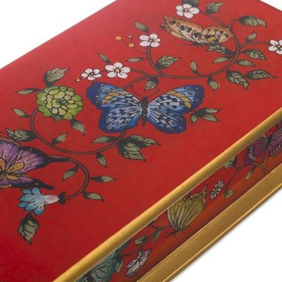 Alternate image for Red Butterfly-Themed Reverse-Painted Glass Box Butterflies on Scarlet