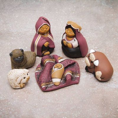 Primary image for 7-Piece Folk Art Cuzco-Themed Nativity Scene Made in Peru Born in Cuzco