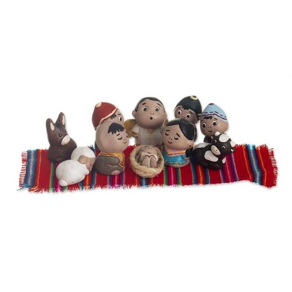 Alternate image for Ceramic Nativity Scene Figures With Andean Theme 10 Pieces Wise Andeans