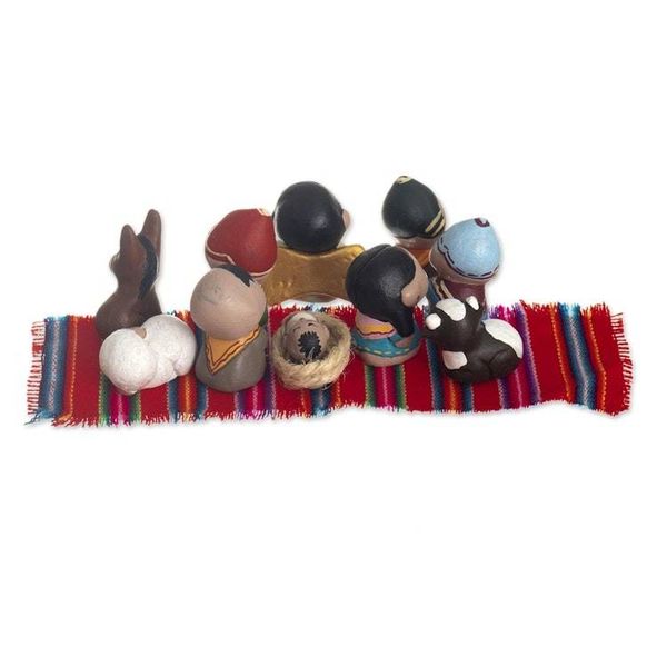 Alternate image for Ceramic Nativity Scene Figures With Andean Theme 10 Pieces Wise Andeans