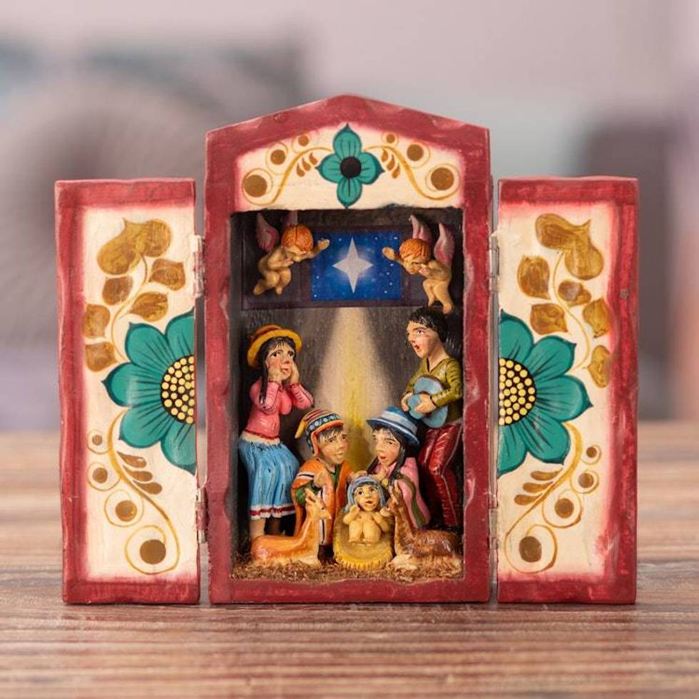 Handcrafted Christmas Manger Scene Retablo Diorama 'Nativity in the Highlands'