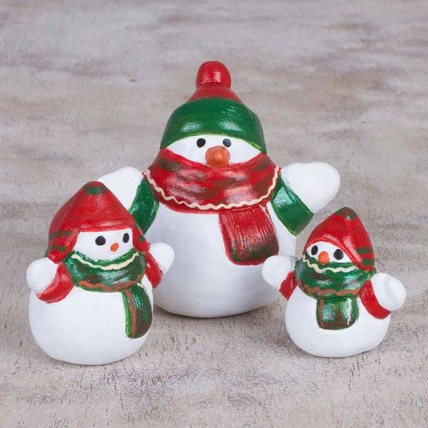 Alternate image for Ceramic Winter Holiday Snowman Figurines Set of 3 Little Snowman Family