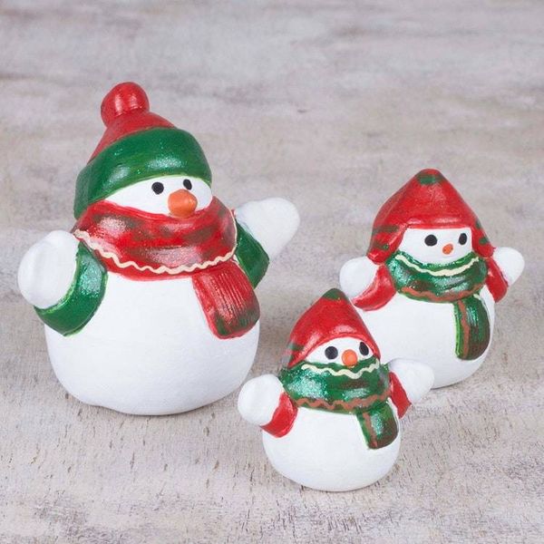 Alternate image for Ceramic Winter Holiday Snowman Figurines Set of 3 Little Snowman Family