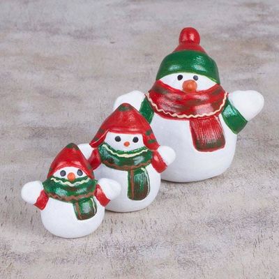 Alternate image for Ceramic Winter Holiday Snowman Figurines Set of 3 Little Snowman Family