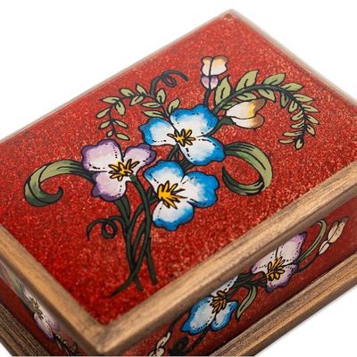 Alternate image for 2 Red and Blue Reverse Painted Glass Floral Decorative Boxes Precious Garden