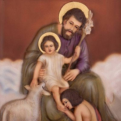 Alternate image for Peruvian Handmade Cedarwood Joseph and Jesus Relief Panel Sweet Reverence