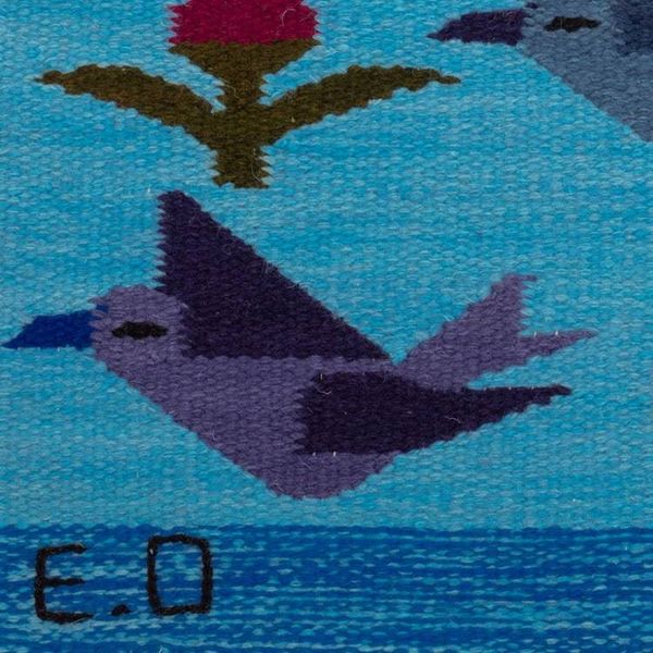 Alternate image for Handloomed Turquoise Wool Rug with Birds and Flowers 2x5 Turquoise Calm