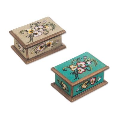 Alternate image for 2 Floral-Themed Reverse Painted Glass Decorative Boxes Petite Garden