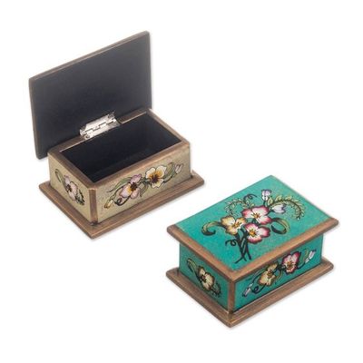 Alternate image for 2 Floral-Themed Reverse Painted Glass Decorative Boxes Petite Garden