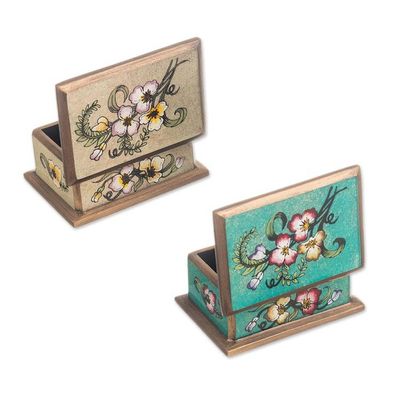 Alternate image for 2 Floral-Themed Reverse Painted Glass Decorative Boxes Petite Garden