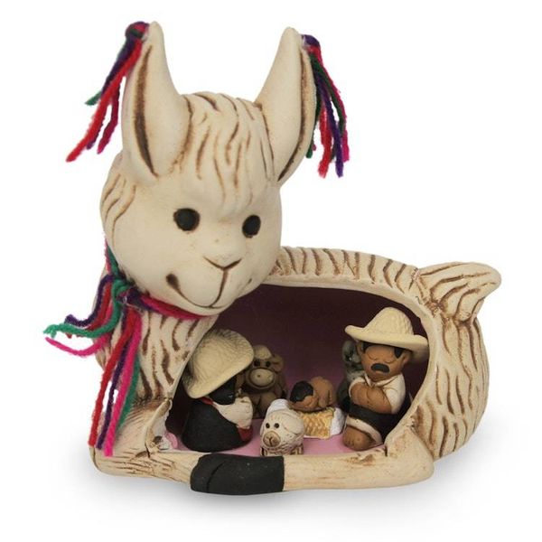 Alternate image for Hand-Painted Llama-Themed Ceramic Nativity Scene from Peru Llama Love