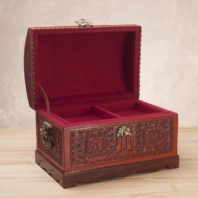 Alternate image for Handcrafted Wood and Leather Decorative Box with Bronze Tumi Ceremony