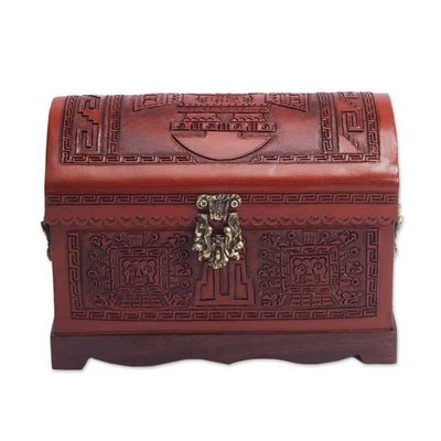 Alternate image for Handcrafted Wood and Leather Decorative Box with Bronze Tumi Ceremony