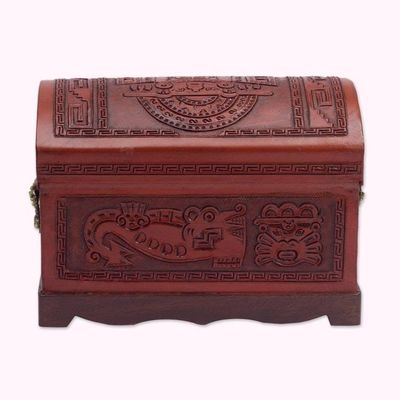 Alternate image for Handcrafted Wood and Leather Decorative Box with Bronze Tumi Ceremony