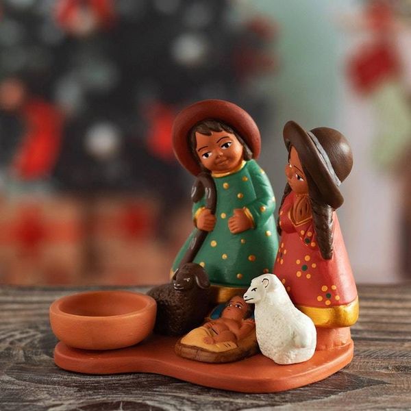 Alternate image for Hand-Painted Ceramic Andean Nativity Scene from Peru Resplendent Nativity