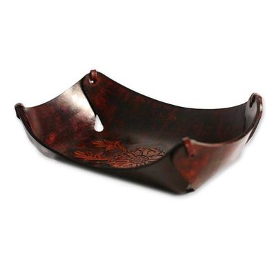 Alternate image for Rectangular Hand Crafted Leather Brown Floral Catchall Sunflower Garland