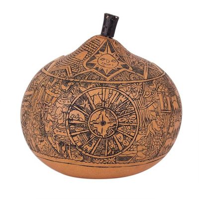 Alternate image for Hand Carved Andean Trilogy Sun and Moon Gourd Decorative Box Andean Trilogy