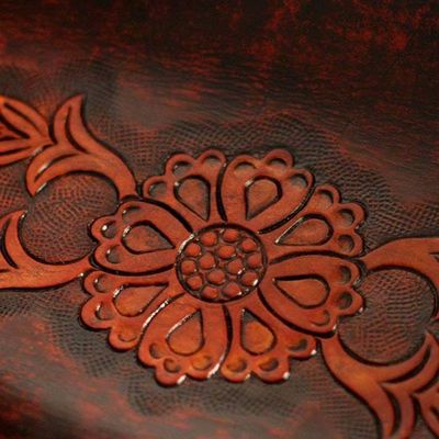 Alternate image for Rectangular Hand Crafted Leather Brown Floral Catchall Sunflower Garland