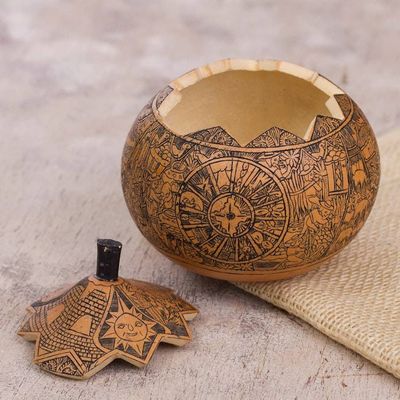 Alternate image for Hand Carved Andean Trilogy Sun and Moon Gourd Decorative Box Andean Trilogy