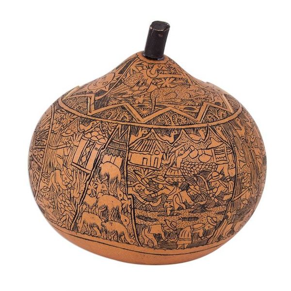 Alternate image for Hand Carved Andean Trilogy Sun and Moon Gourd Decorative Box Andean Trilogy