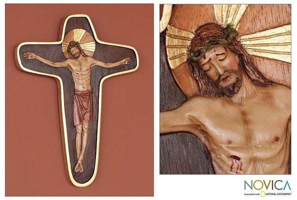 Alternate image for Cedar Wood Cross Relief Panel Wall Art Byzantine Crucifix