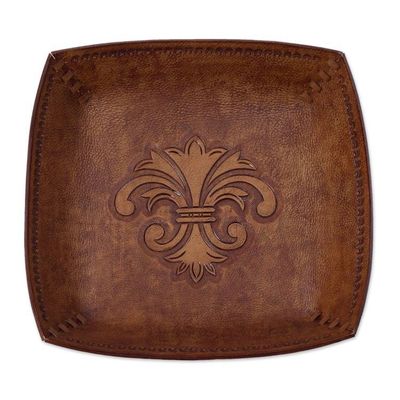 Alternate image for Peru Handcrafted Tooled Leather Andean Fleur-de-Lis Catchall Andean Fleur-de-Lis