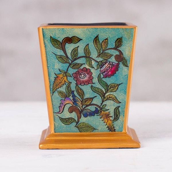 Alternate image for Handcrafted Reverse-Painted Glass Pencil Holder from Peru Flowering Companion