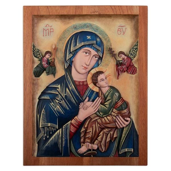 Alternate image for Religious Cedar Wood Relief Wall Panel Our Lady of Perpetual Help