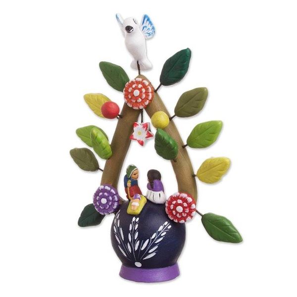 Alternate image for Folk Art-Inspired Hand-Painted Leafy Ceramic Nativity Scene Holy Birth I