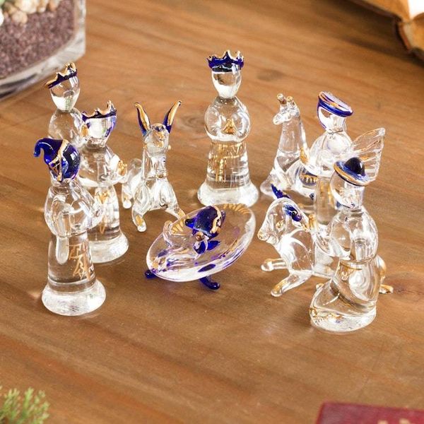 Alternate image for Clear Gilded Glass Nativity Scene from Peru 12 Piece Andean Festivity