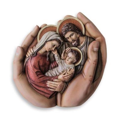 Alternate image for Peruvian Hand Carved Holy Family Cedar Wall Sculpture In Gods Hands