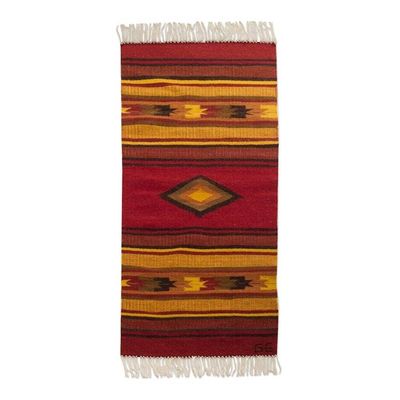 Alternate image for Hand-woven 2x5 Red And Yellow Alpaca Wool Rug From Peru Empire