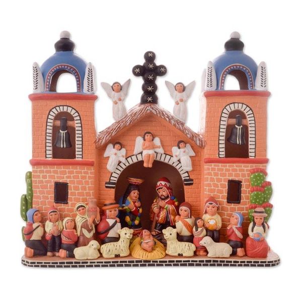 Alternate image for Hand-Painted Ceramic Nativity Sculpture from Peru Andean Church