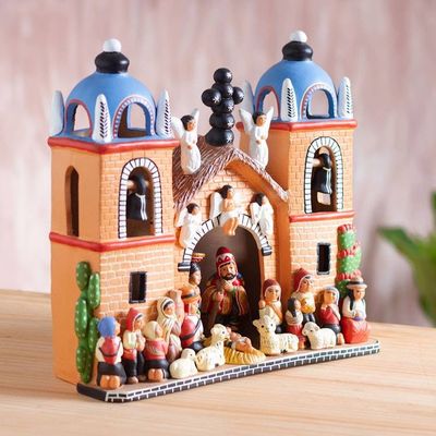 Alternate image for Hand-Painted Ceramic Nativity Sculpture from Peru Andean Church