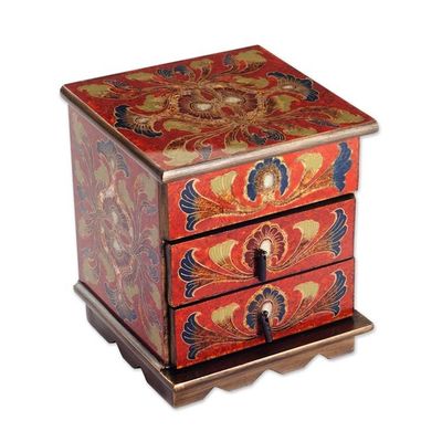Alternate image for Reverse Painted Glass Decorative Chest in Red from Peru Joyous Red Enchantment