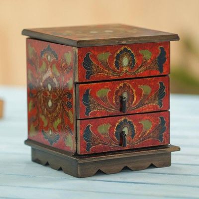 Alternate image for Reverse Painted Glass Decorative Chest in Red from Peru Joyous Red Enchantment