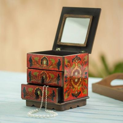Alternate image for Reverse Painted Glass Decorative Chest in Red from Peru Joyous Red Enchantment