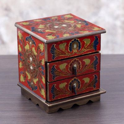 Alternate image for Reverse Painted Glass Decorative Chest in Red from Peru Joyous Red Enchantment