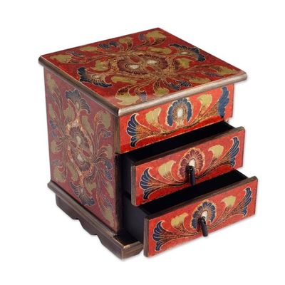 Alternate image for Reverse Painted Glass Decorative Chest in Red from Peru Joyous Red Enchantment