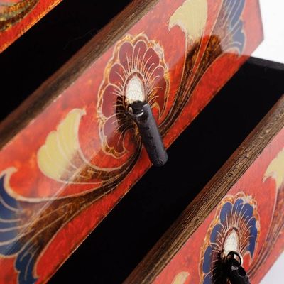 Alternate image for Reverse Painted Glass Decorative Chest in Red from Peru Joyous Red Enchantment