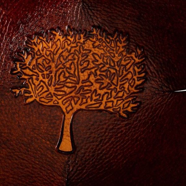 Alternate image for Brown Tree Motif Hand Tooled Leather Catchall from Peru Blooming Tree