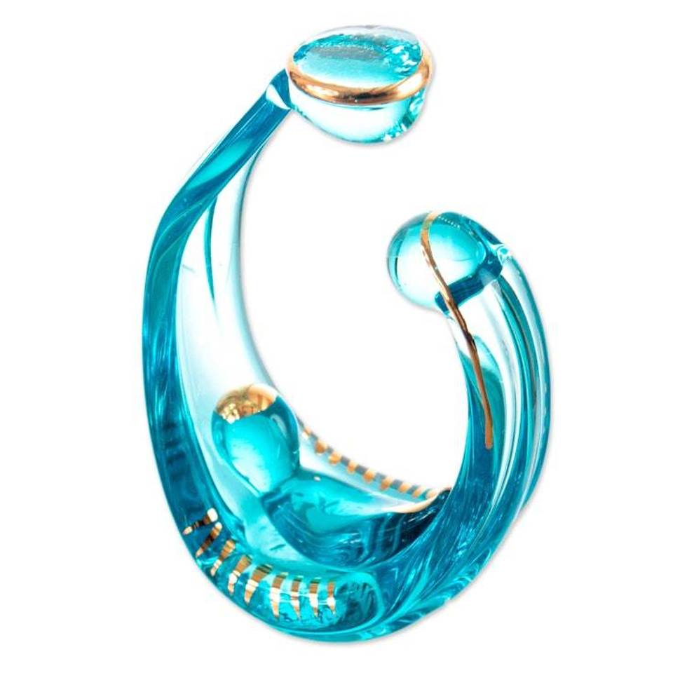 Modern Gilded Handblown Glass Nativity Scene 2-Piece Set 'Family of Nazareth'