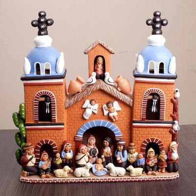 Alternate image for Handcrafted Peruvian Signed Ceramic Christmas Nativity Scene Christmas in the Stone Church