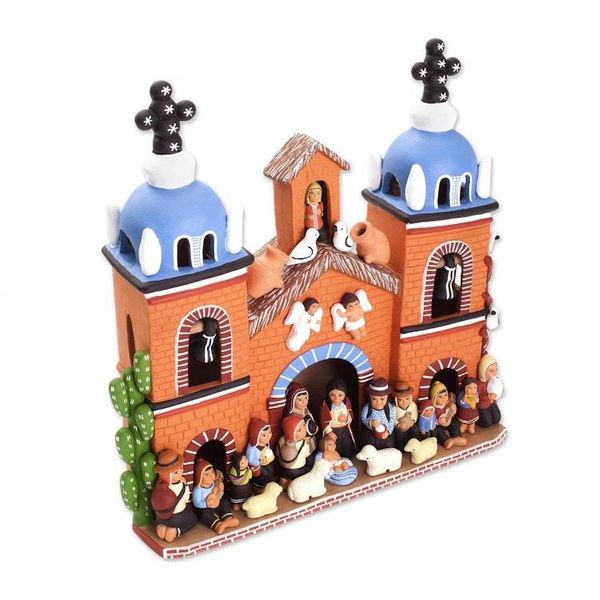 Alternate image for Handcrafted Peruvian Signed Ceramic Christmas Nativity Scene Christmas in the Stone Church