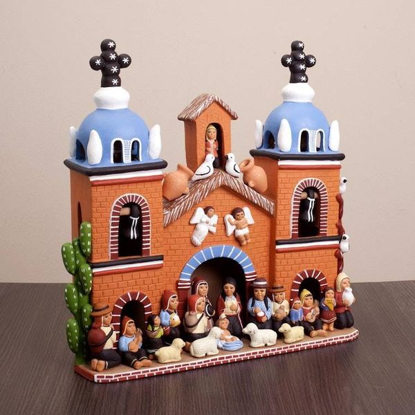 Alternate image for Handcrafted Peruvian Signed Ceramic Christmas Nativity Scene Christmas in the Stone Church