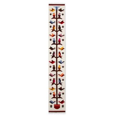 Alternate image for Colorful Bird-Themed Handwoven Wool Runner Rug 1x5 Birds of Life