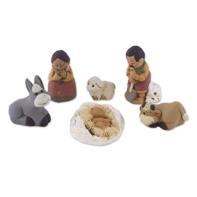 Alternate image for Petite Ceramic Andean Nativity Scene 6 Pieces Grandparents on Christmas Eve