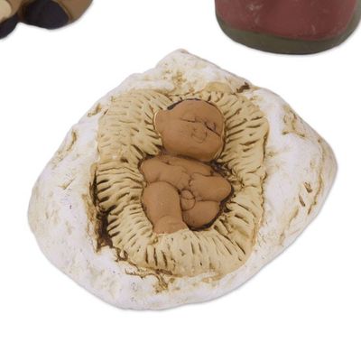 Alternate image for Petite Ceramic Andean Nativity Scene 6 Pieces Grandparents on Christmas Eve