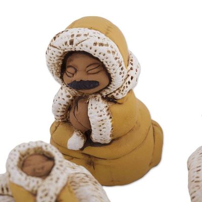 Alternate image for 8-Piece Hand-Painted Inuit-Themed Ceramic Nativity Scene Inuit Family